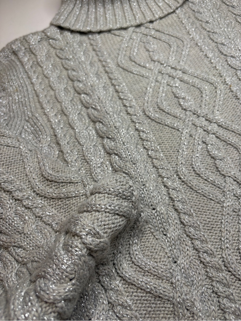 Ralph Lauren silver metallic cotton cable knit turtleneck long sleeve sweater